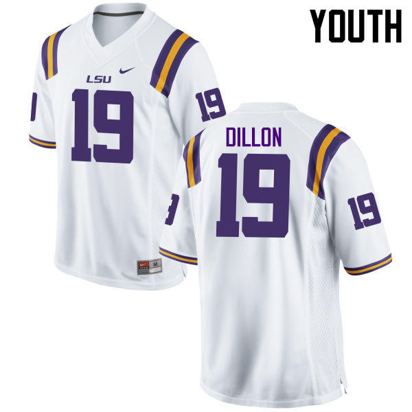 Youth LSU Tigers #19 Derrick Dillon College Football Jerseys Game-White - Click Image to Close